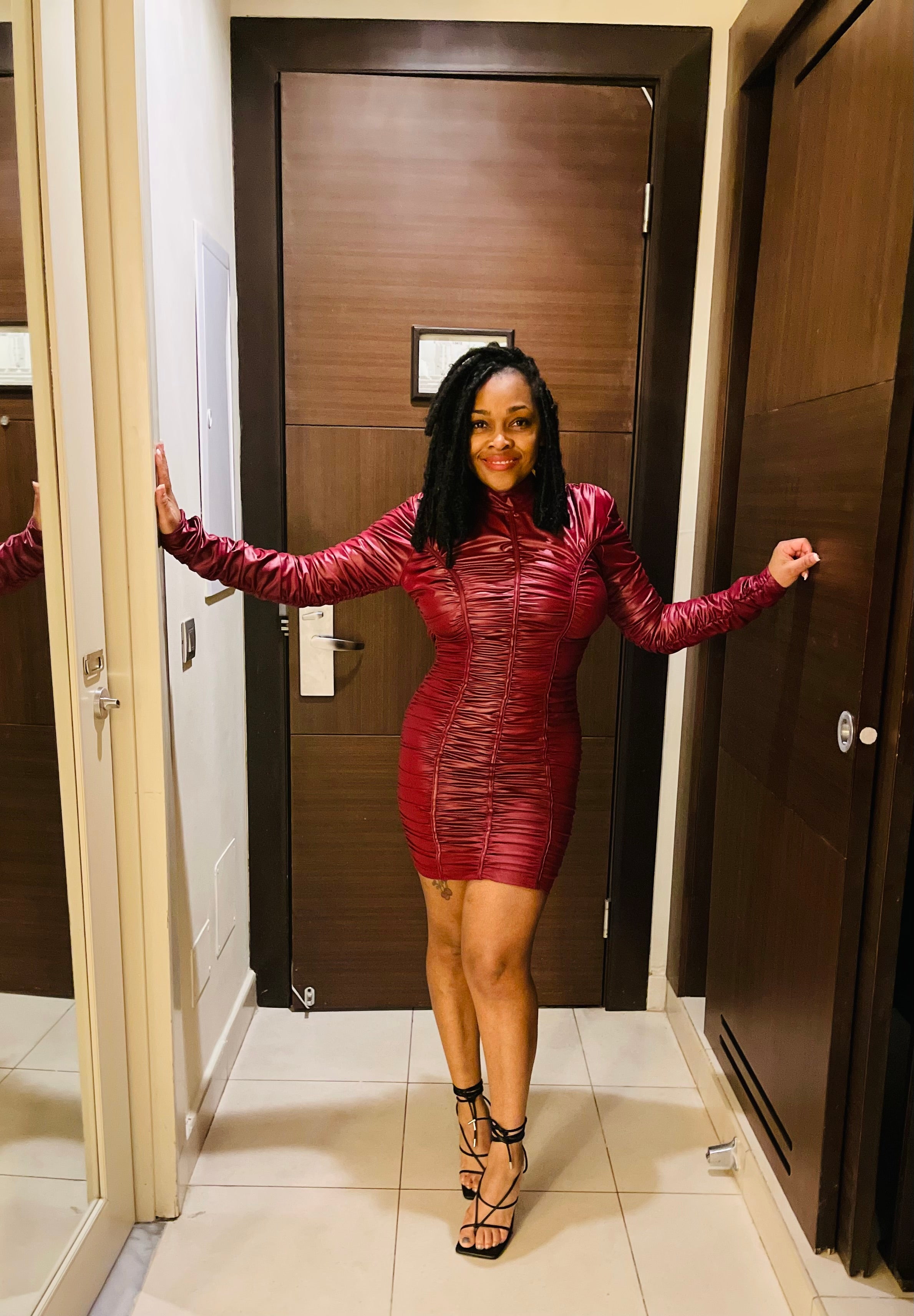 Pretty Shirring Leather Dress (2 Colors)