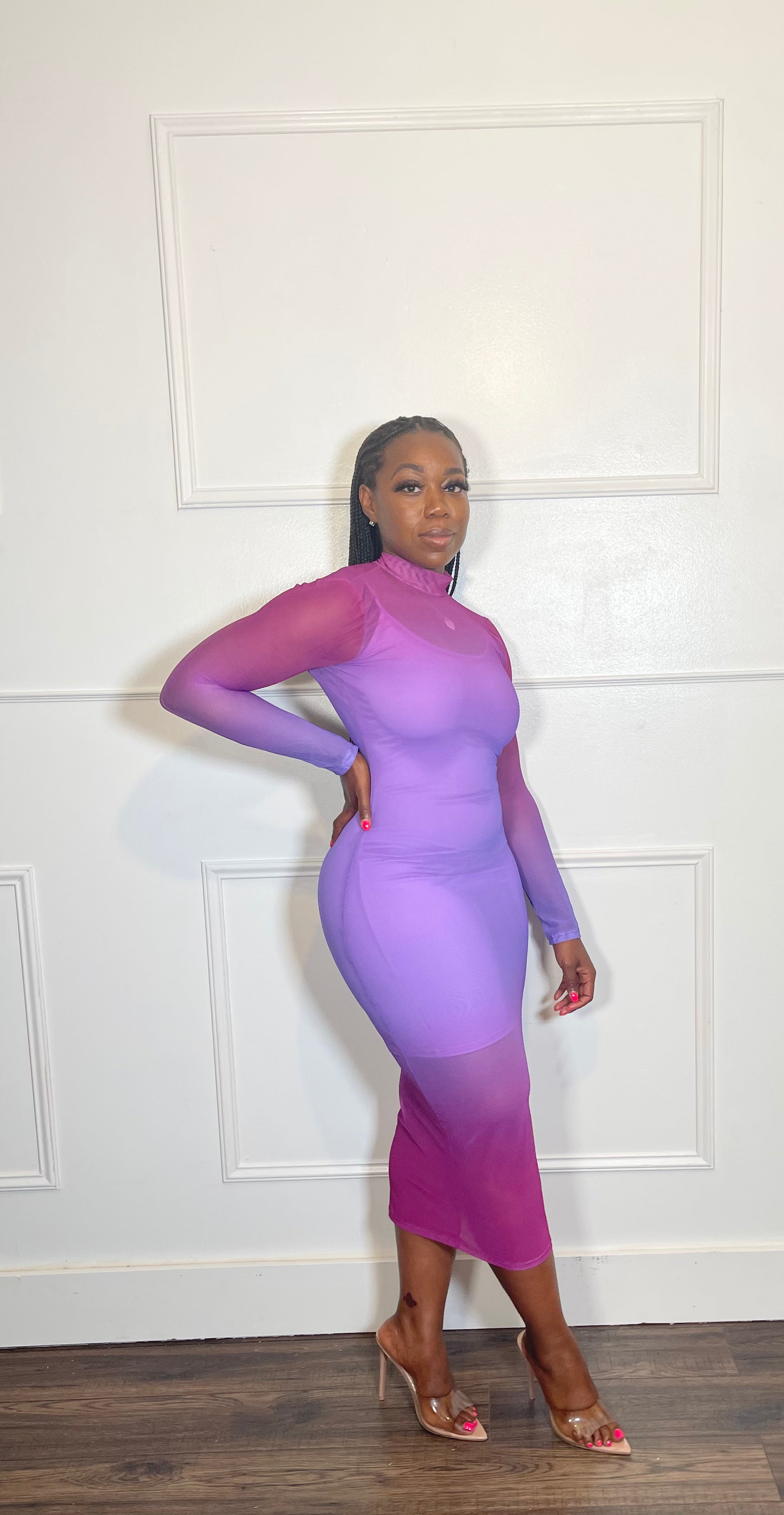 Mesh “Pretty” Long Sleeve Maxi Dress